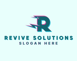 Lightning Glitch Letter R logo design