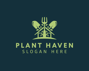 Plant Garden Shovel Rake logo design