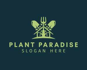 Plant Garden Shovel Rake logo design