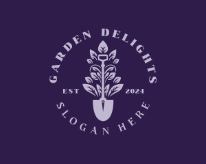 Leaf Plant Shovel Gardening logo design