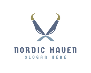 Norse Horns Mustache logo design