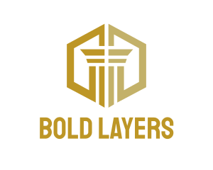 Gold Hexagon Pillar logo design