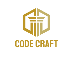 Gold Hexagon Pillar logo design