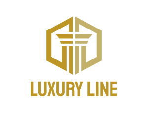 Gold Hexagon Pillar logo design