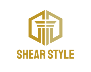 Gold Hexagon Pillar logo design