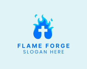 Religious Flame Cross logo design