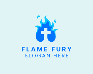 Religious Flame Cross logo design