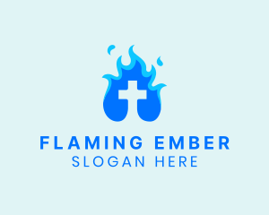 Religious Flame Cross logo design