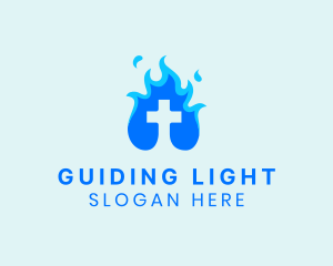 Religious Flame Cross logo design