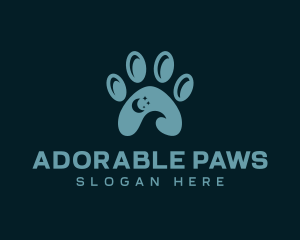 Night Crescent Paw Print logo design