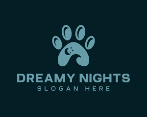 Night Crescent Paw Print logo design