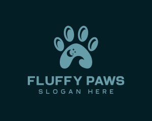 Night Crescent Paw Print logo design