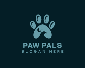 Night Crescent Paw Print logo design