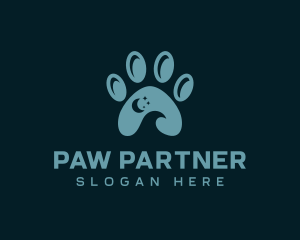 Night Crescent Paw Print logo design