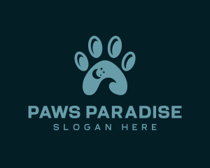 Night Crescent Paw Print logo design