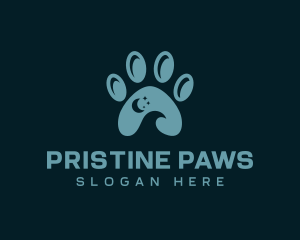 Night Crescent Paw Print logo design