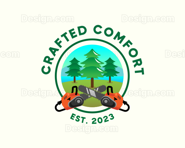 Chainsaw Pine Forest Logging Logo