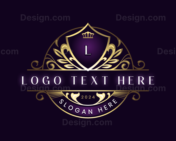 Luxury Leaf Crown Shield Logo