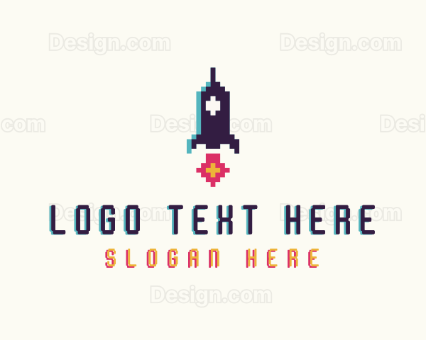 Spaceship Pixelated Game Logo