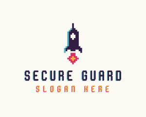 Spaceship Pixelated Game Logo