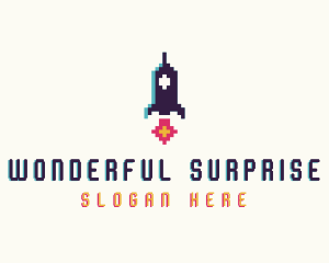 Spaceship Pixelated Game Logo