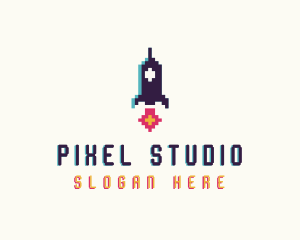 Spaceship Pixelated Game logo design