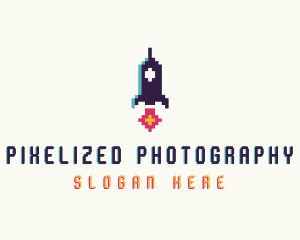 Spaceship Pixelated Game logo design