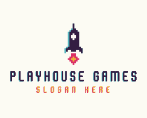 Spaceship Pixelated Game logo design