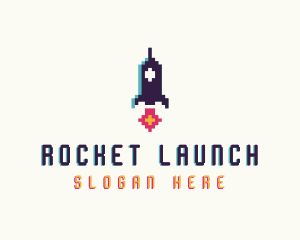 Spaceship Pixelated Game logo design