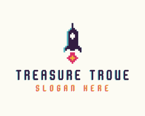 Spaceship Pixelated Game logo design
