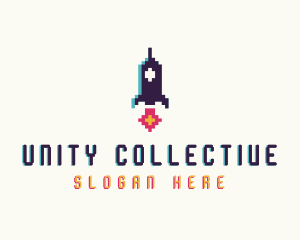 Spaceship Pixelated Game logo design