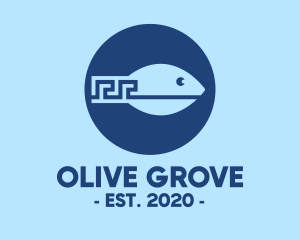 Blue Greek Meander Fish logo design