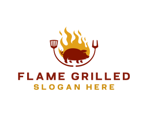 Grill Barbeque Pork logo design