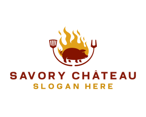 Grill Barbeque Pork logo design