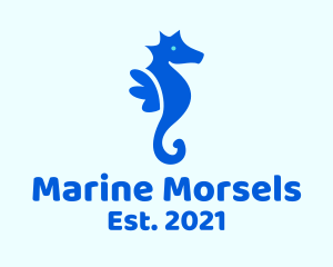 Blue Marine Seahorse  logo design