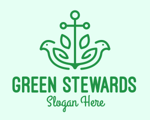 Green Anchor Bird  logo design