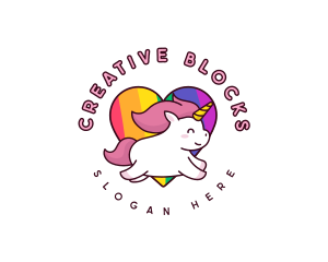 Unicorn Rainbow Heart logo design