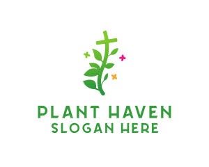 Garden Cross Plant logo design