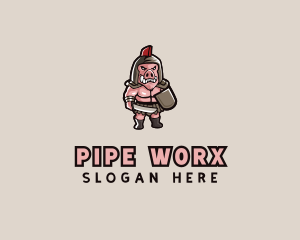 Gladiator Pig Warrior  logo design