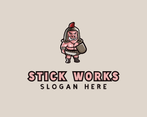 Gladiator Pig Warrior  logo design