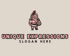 Gladiator Pig Warrior  logo design