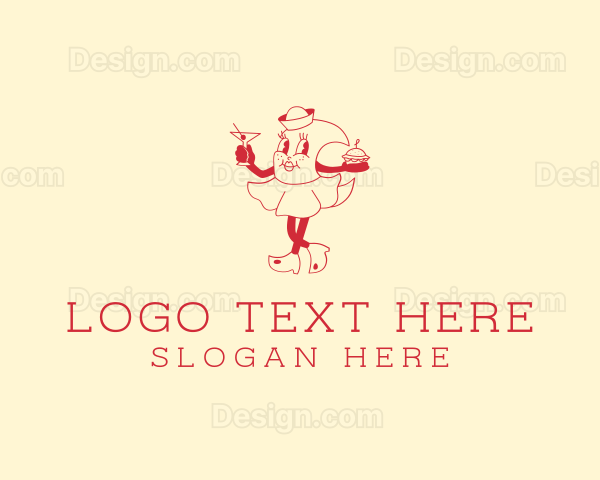 Retro Burger Waitress Logo