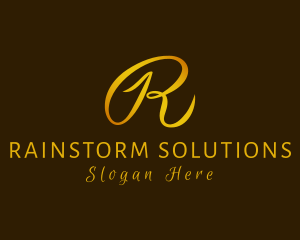 Gold Cursive Letter R logo design