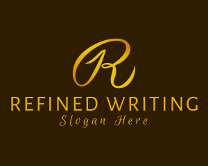 Gold Cursive Letter R logo design