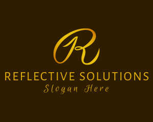 Gold Cursive Letter R logo design