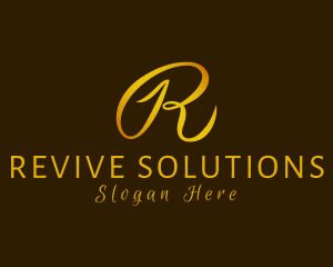 Gold Cursive Letter R logo design