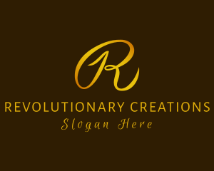 Gold Cursive Letter R logo design