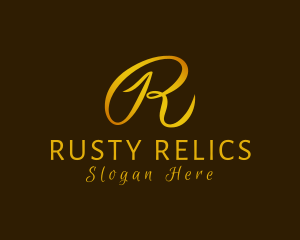 Gold Cursive Letter R logo design