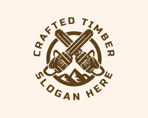 Chainsaw Logging Mountain logo design