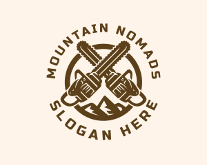 Chainsaw Logging Mountain logo design